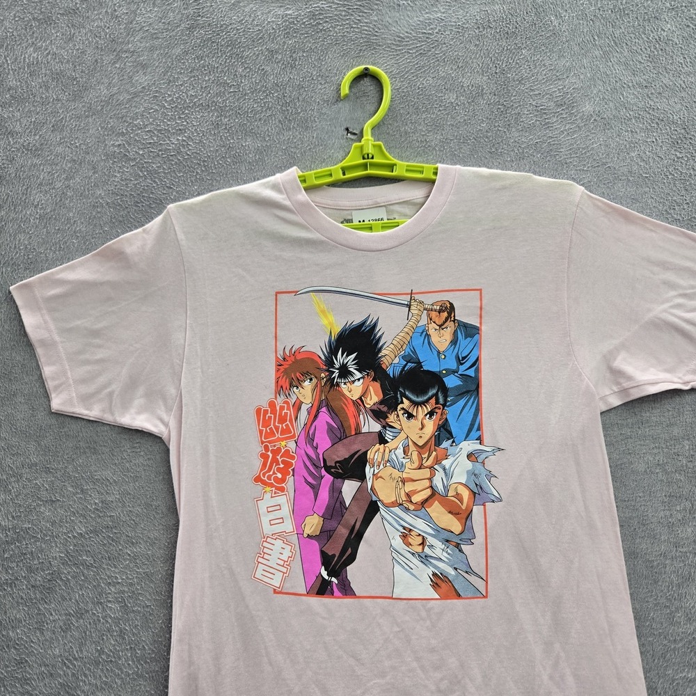 Crunchyroll Men Shirt M (38/40) Pink Graphic Print Yu Hakusho Anime Short Sleeve
